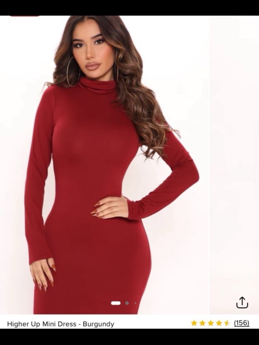 Fashion Nova Burgundy Turtleneck Long-Sleeve Mini Dress